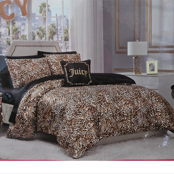 Juicy Couture Queen SATIN Leopard Cheetah Bed Set Comforter - Picture 1 of 9